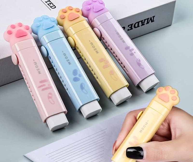 4 borradores Kawaii con patas de gato, bonitos borradores para lápices Kawaii estéticos retráctiles de goma para oficina, escuela, papelería,