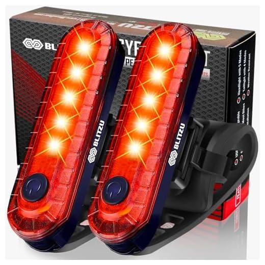 BLITZU USB-C Rechargeable Bike Tail Light 2 Pack, Bright Bicycle Rear Cycling Safety Flashlight Accessories for Night Riding, Cyborg 120T, 4 Light Modes for Adults Kids Men Women Road Mountain