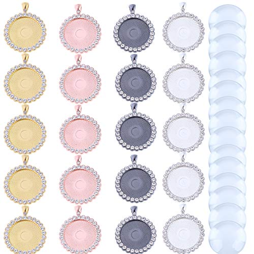 40 Pieces Rhinestone Bezel Pendant Trays Cabochon Pendant Setting Alloy Rhinestone Pendant Trays Round Blank DIY Pendant Making Tools for Photo Pendant Jewelry Craft Making