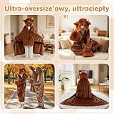 SQEQE Highland Cow Przenośny koc w dużych rozmiarach z kapturem Kawaii Koc z kapturem do noszenia, prezenty dla kobiet, dziewcząt, mężczyzn, dorosłych, 127x152 cm