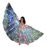 Reicyfang LED Belly Dance Wings with Stick, LED Isis Wings, Glow Light Up Belly Dance Costumes, LED Lights Belly Dance Isis Wings Carnival Rave Costumes Outfits(White)