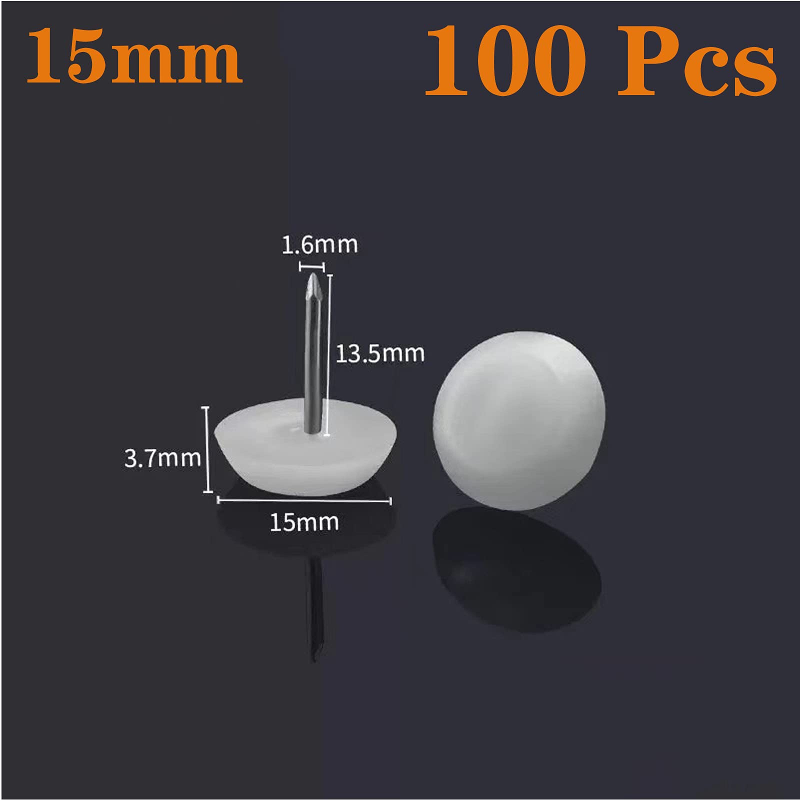 15mm White Nylon Furniture Sliders Nail On - Chair Leg Floor Protectors Nail - Nylon Chair Glides with — view 2