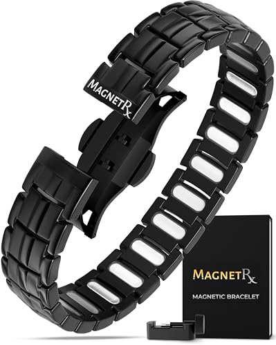 MagnetRX® Magnetic Bracelets for Men - EllipseMAX 5X Strength 5,000 Gauss Magnets - Designed in USA & Patent Pending - Premium Titanium Mens Magnetic Bracelet & Adjustable Length (Black)