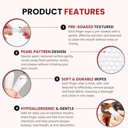 Image of Foodie Puppies Tooth & Gum Pet Finger Wipes - (Pack of 1) Reduces Tartar & Plaque | 50 Pre-Soaked Textured Wipes | Dental /Oral Care Teeth Cleaning Wipes