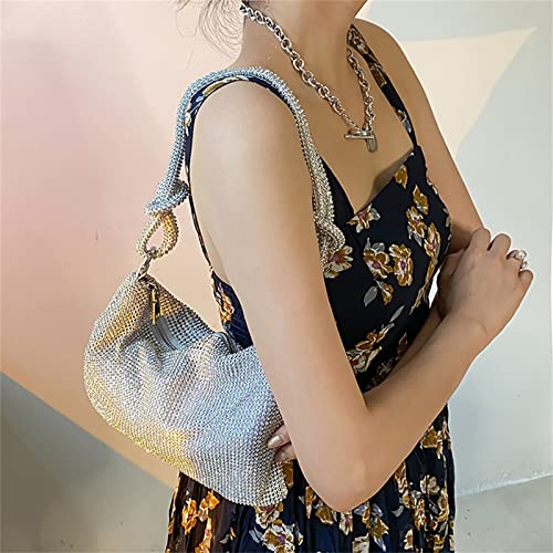 Image of Rhinestone Purse for Women Evening Clutch Hobo Sparkly Silver Handbags Glitter Bag for Wedding Prom and Party