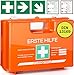 Produktbild Erste Hilfe Kasten DIN 13169:2021 - Verbandskasten inkl. praktischer Wandhalterung, 5x Aufkleber, Gesichtsmasken, Feuchttücher & Plombe - Erste Hilfe Koffer für Betriebe, Einrichtungen & Zuhause