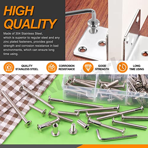 Rustark 141Pcs M6X16Mm-80Mm 14 Sizes Furniture Joint Connector Bolt & Cap Nut Assortment Kit Flat Hex Socket Cap Bolts Screw Posts For Furniture Chair Crib Belt Leather Binding #TOP2