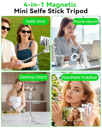 CloudValley Magnetic Selfie Stick & Mini Tripod, 360° Rotation Extendable Handheld Stabilizer/Camera Grip with Remote, 5 in 1 Portable Phone Stand for iPhone/Android, Travel Vlog, Live Stream, White — view 2