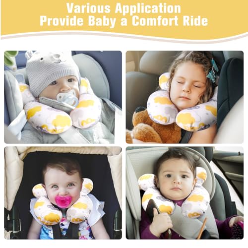 Image of vocheer Baby Travel Pillow(Upgraded), Head and Neck Support Pillow for Pushchair, Car Seat, Stroller, Bouncer, Cotton(Yellow Cloud)
