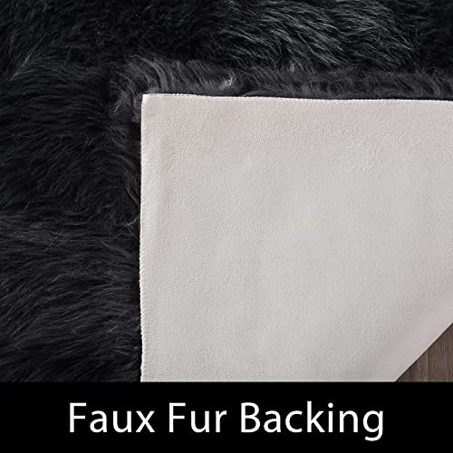 Latepis Dark Grey Runner Rugs 2x6 Faux Sheepskin Fur Rug Bedside Super Soft Fluffy Rugs for Bedroom and Living Room Fuzzy Shaggy Rug Luxury Home Decor