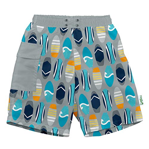 i play. by green sprouts baby-boys Trunks with Built-in Reusable Swim Diaper,Gray Surfboards,24mo