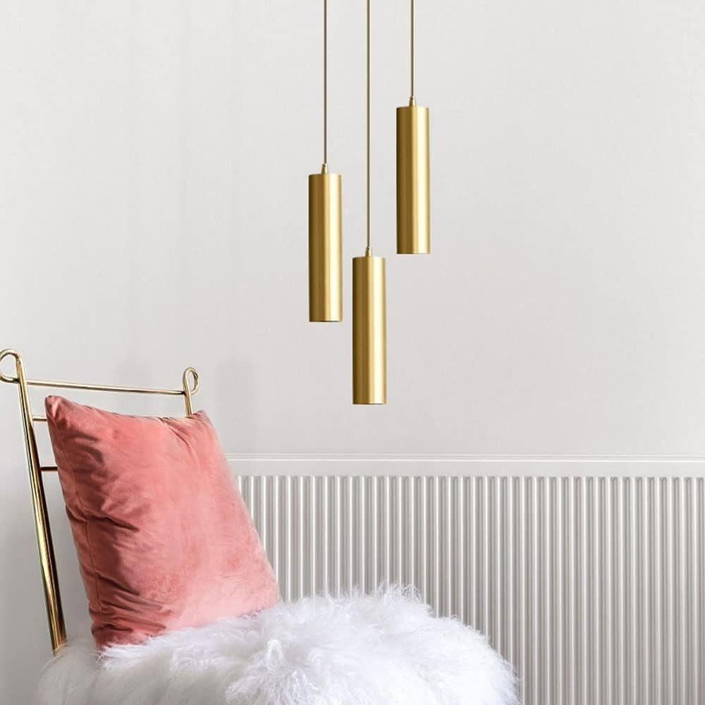 Lámpara Colgante Minimalista Todo Cobre, Pendiente Moderna Tubo Largo