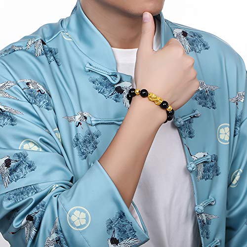 EIELO Feng Shui Pixiu Good Luck Bracelets for Men Women Natural Gemstone Healing Energy Obsidian Pi Yao Dragon Charm Beaded Bracelet Attach Wealth Money Jewelry3