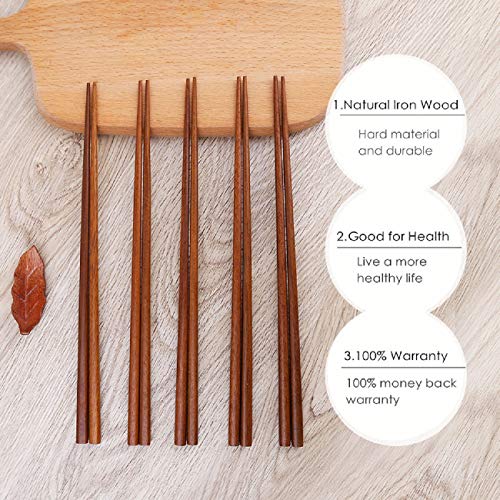 Wooden Chopsticks Reusable Dishwasher Safe 10 Pairs Chinese Asian Korea Iron Wood Handmade Chopstick Natural Healthy For Cooking Eating Restaurants Gourmets Noodles Portable Long Brown #TOP2