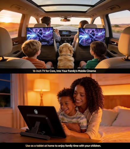 Image of 16 inch Car TV Headrest Monitor for Cars Back seat Universal Rear Entertainment System, Support Phone Wireless Mirror Link Touch Screen 4K,with WiFi /Bluetooth /HDMI /USB /Video Player (4G+64G(Pair))