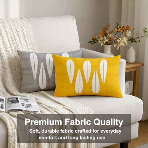 Image of STITCHNEST Set of 2 Polycotton Cushion Covers - Yellow & Grey Abstract Drop Design - 12x18 Inches - Soft & Durable Cushion Covers for Sofa, Bed & Living Room | Perfect for Home Decor