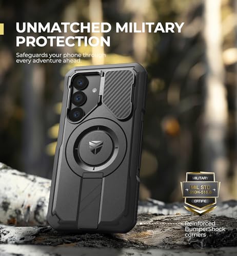 Image of Dexnor for Samsung Galaxy S25 Case with Camera Cover & Adjustable Kickstand & Built-in Screen Protector, Magnetic Rugged Shockproof Bumper Cases Heavy-Duty Magnetic Protective Cover (2025),Black