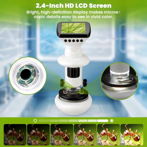 Image of 1000X WiFi Digital Microscope for Kids & Students, 2 inch LCD Screen, 1080P HD Handheld Portable Microscope with Screen Share, Rechargeable, Photo Video Recording for Lab, Classroom & Home Use