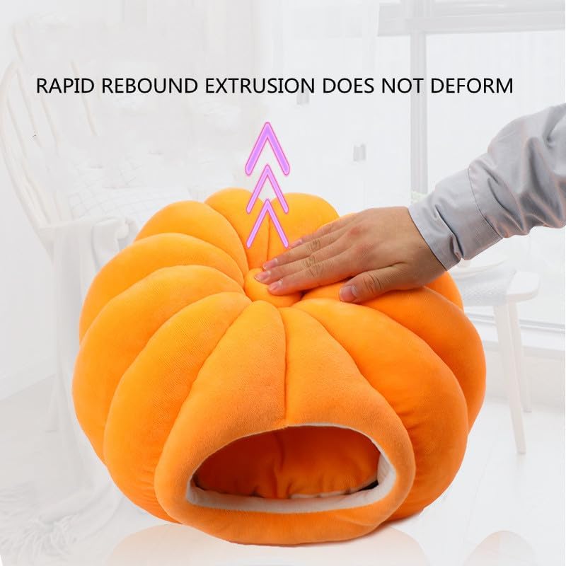 review Cute Pumpkin Cat Bed for Indoor Cats, Cozy Pumpkin Style Pet Nest Cat Cave Bed with Removable Cushion Pillow, Indoor Cat House Semi-Closed Pumpkin Pet Tent Bed Small Dog House (Orange, 19 Inch)