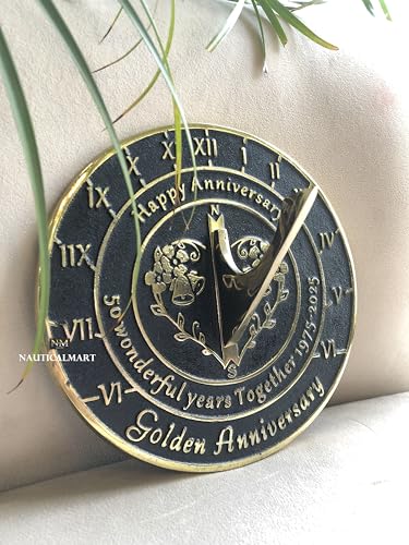 NauticalMart 50th Golden Wedding Anniversary Sundial Gift Heavy Duty Brass Home Decor Or Garden Present Idea for Parents, Grandparents, Friends, Couples 50 Years Marriage (8 Inches) - Thumbnail 2