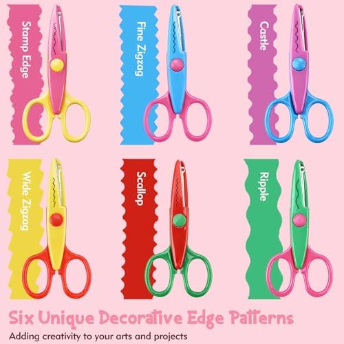 6pcs craft scissors, craft scissors decorative edge for Scrapebook&School, fancy scissors with Stamp Edge, Fine Zigzag, Castle, Wide Zigzag, Scallop, Ripple - 2