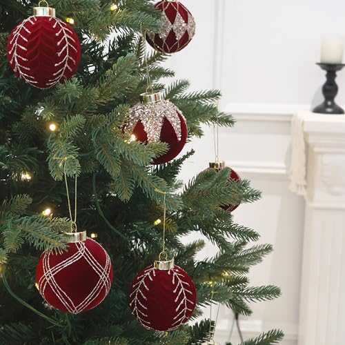 Image of 4IN Large Velvet Christmas Ornaments with Glitter, 9PCS Flocked Ornaments