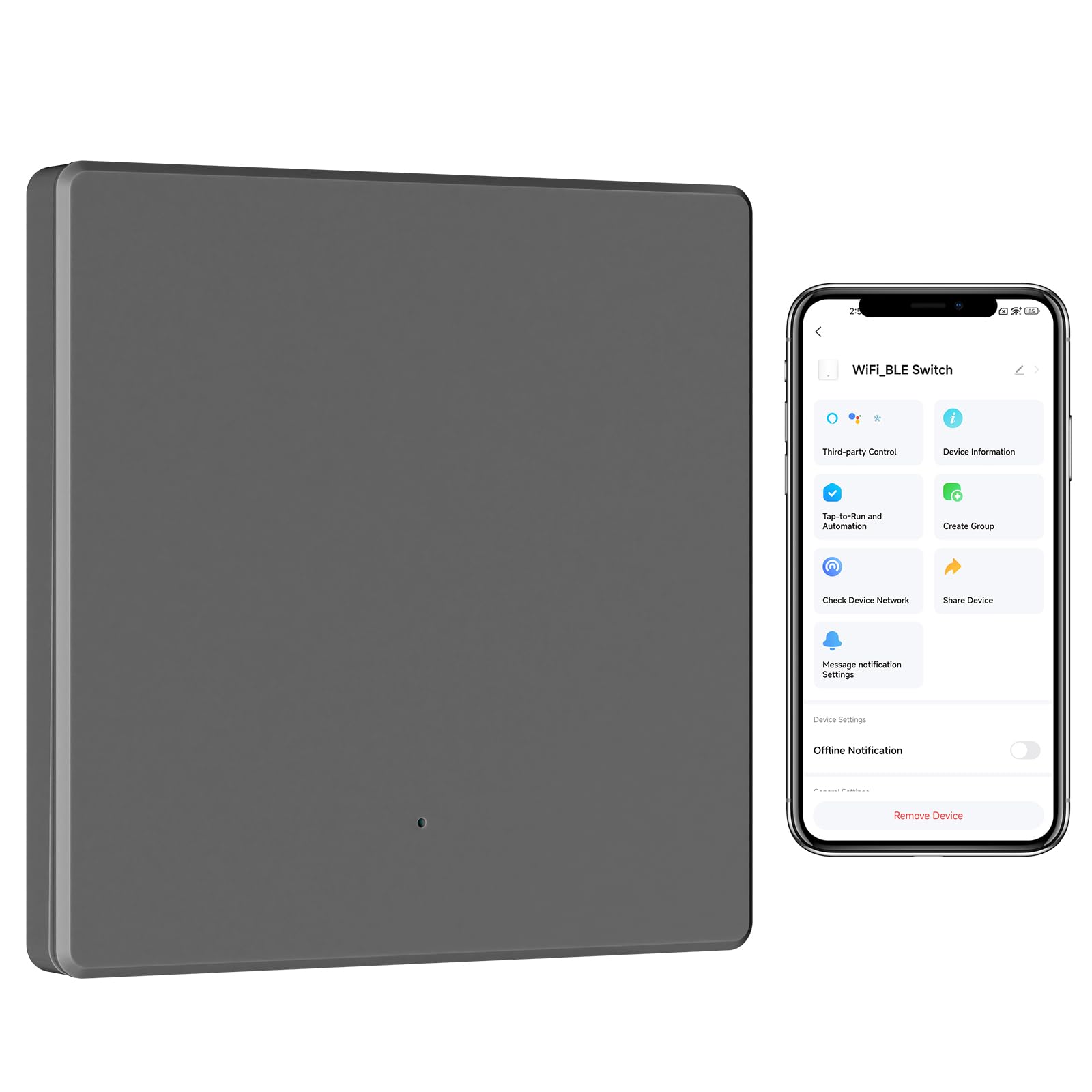 BSEED Smart Light Switches 1 Gang,Alexa Light Switch 1 Way/2 Way or Multi-Way Control by SmartLife APP,Work with Alexa and Google Home,Ultra-Thin,2.4GHz,Grey(Neutral Wire Required)
