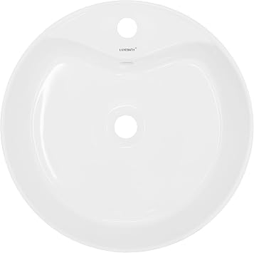 LuxeBath White Ceramic Wash Basin Diameter 460 x 155 mm Round with Drain Fitting Silver Countertop Washbasin with Overflow Countertop Washbasin Wash Basin Hand Wash Basin for Bathroom