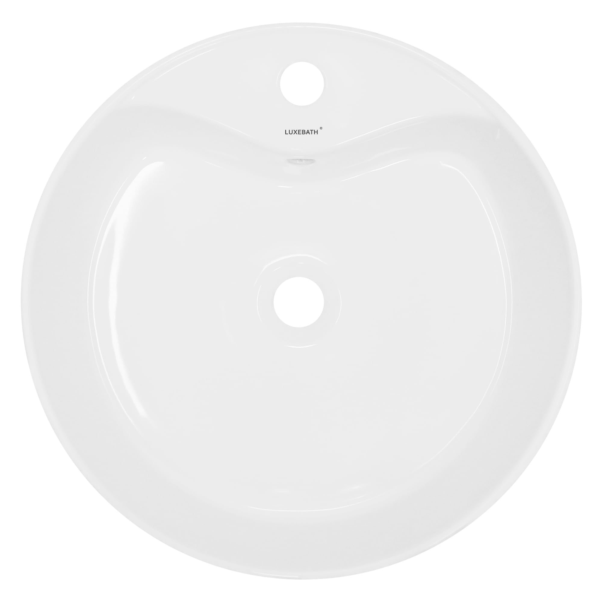 LuxeBath Lavabo Cerámico Redondo con Agujero Conexión Estandar - Blanco - Lavamanos sobre Encimera - 460 x 460 x 155 mm - Diseño Moderno - Fregadero con Juego de Desagüe - Realza Cada Baño o Aseo
