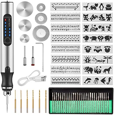 Uolor Kabellos USB Wiederaufladierbar Gravur Werkzeug Kit, Elektrischer Mini Graveur Gravurwerkzeug, Tragbar Graveur Gravurstift Multifunktionswerkzeug für Schmuck Glas Holz Kunsts