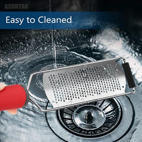 Image of Lemon Zester & Cheese Grater - Cheese, Lemon, Ginger, Garlic, Vegetables, Fruits - Razor-Sharp Stainless Steel Blade Protective Cover, Dishwasher Safe 12 Inch Flat (Red - 1)