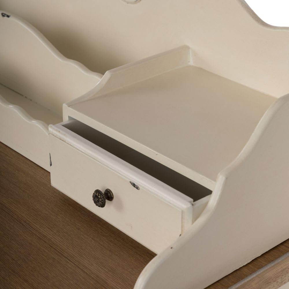 Romantischer Schreibtisch Versailles 90cm antik-Weiss braun Sekretär Shabby-Chic Schubladen Bicolor