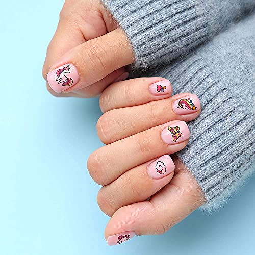 Unicorn Nails Stickers Rainbows Hearts Stars Cupcakes Cute Kids Fake Art Finger For Girls 6+ Years Decal Kit Transfer Set Birthday Party Bags Children Stocking Filler Gift #TOP1
