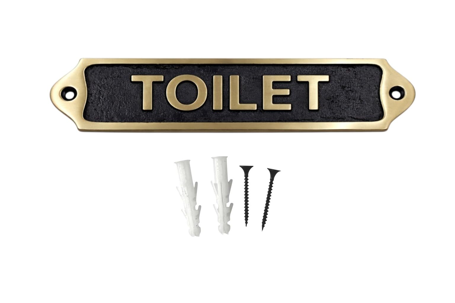 TOILET Brass with Black Metal Door & Wall Sign Plaque | Classic Bathroom & Washroom Name Plate with Screws for Home Office Shop Public Areas | 21.5 x 4.5 cm | TOILET โ image 1