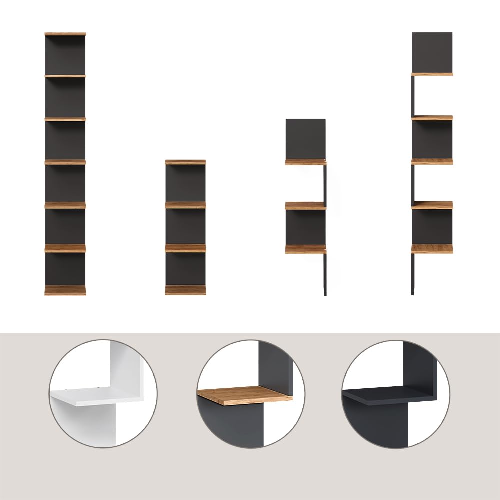 Vicco Estantería de Pared para la habitación de los niños Paolo, Blanco, 30 x 190 cm con 6 Compartimentos Abiertos, Apto para Montaje en Pared para soluciones de Almacenamiento Flexibles