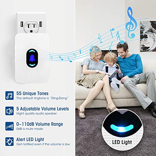 DAYTECH Wireless Caregiver Pager Call Button for Elderly Home Alert Alarm System Panic Button for Patient Seniors Personal Nurse Call Button 2 Receivers+2 Emergency Button