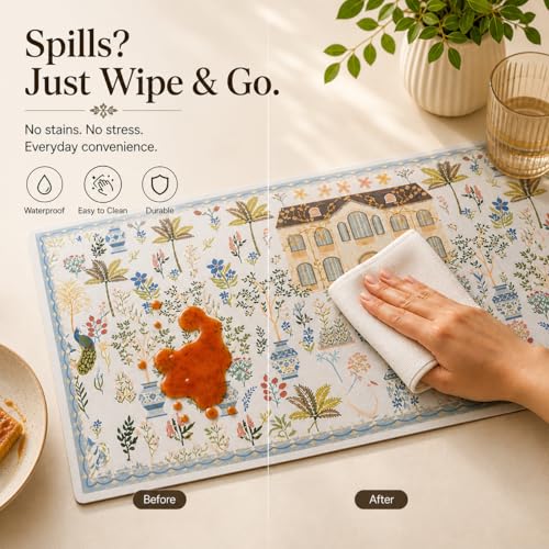 Image of YELONA Leather Dining Table Placemats Set of 2 - Waterproof, Heat Resistant, Anti-Slip, Easy to Clean Table Mats for Dining Table, Kitchen & Home Decor (Off White, 40 x 30 cm)