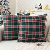 Jayusaror Cuscini Natalizi per Divano Verde e Rosso 40x40 Tartan Scozzese Copricuscini Natalizie Decorativi Plaid Morbidi Christmas Natalizio Federe CusciniNatale Decorazioni per Casa 2 Pezzi