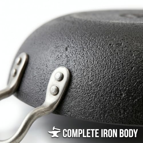 Image of LAZYwindow Pre-Seasoned Traditional Iron Kadhai | Restaurant-Quality Deep Bottom Kadai | 19cm Professional Frying Pan | Authentic Indian Cooking