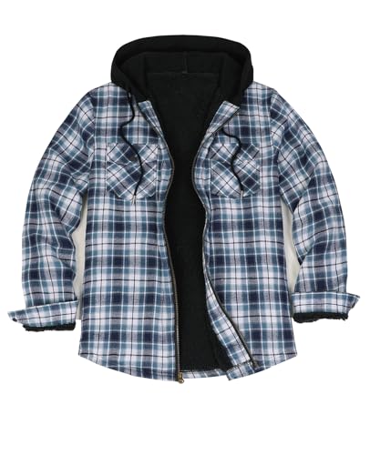 Image of ZENTHACE Men's Sherpa Lined Full Zip Hooded Plaid Shirt Jacket