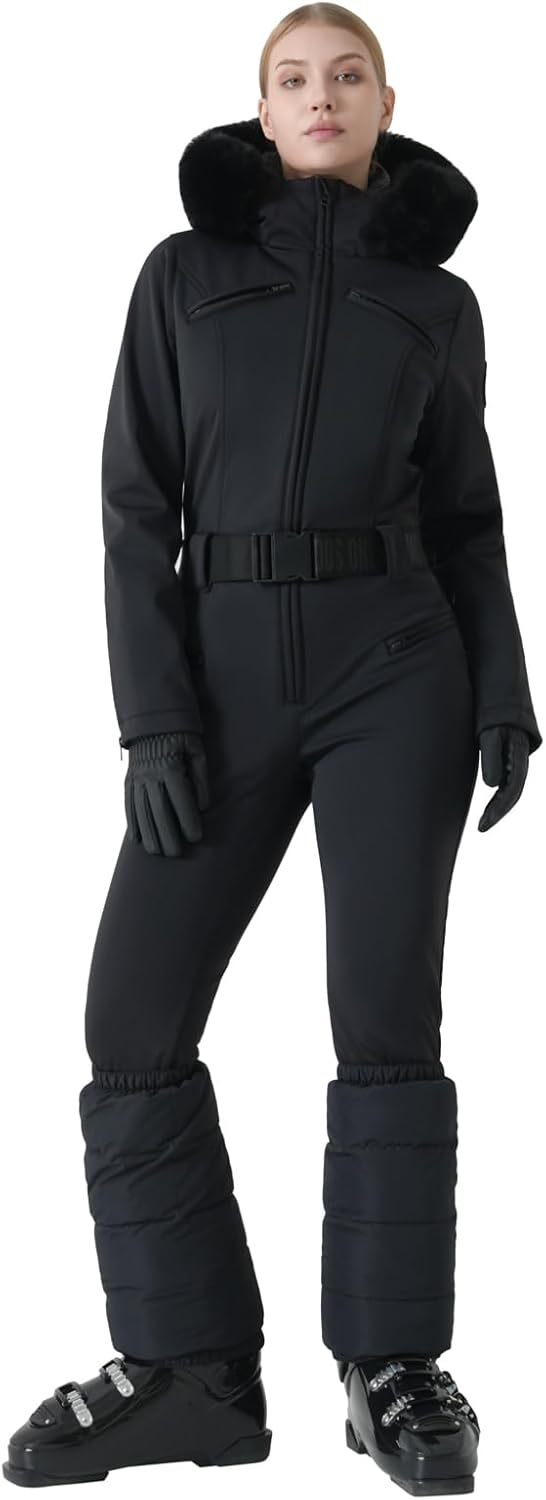 MOUS ONE Womens Ski Suit One Piece Snowsuit Slim Insulated Jumpsuit Warm Waterproof Outdoor Sports Outerwear