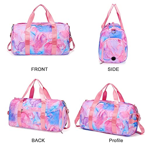 Gym Bag Sports Duffle Bag with Wet Pocket Weekender Overnight Bag with Waterproof Shoe Pouch and Air Hole for Men Women Travel Foldable Bag (Red blue marble)