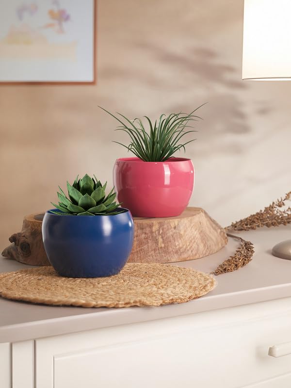 Image of Decorative Multicolour Planters for Indoor Metal Planters for Living Room, Balcony, Home and Office| Apple Shaped Rust-Free Powder Coated Planter | Set of 2 (Blue & Red)