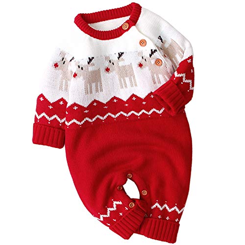 Untyo Baby Christmas Sweater Toddler Reindeer Outfit Red Clothes-2 (6-12 Months, Red)