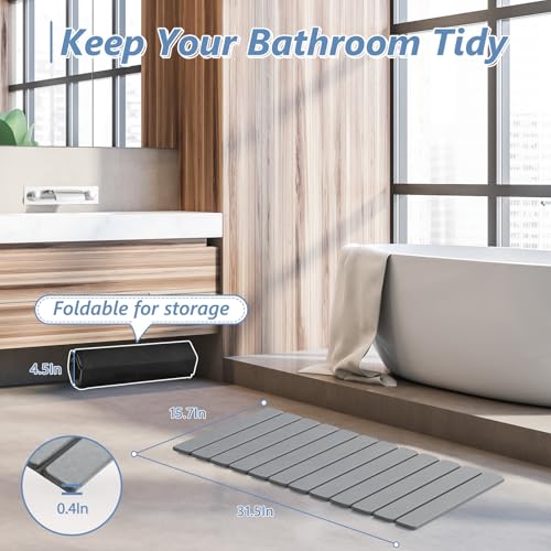 Image of AWW Foldable Stone Bath Mat, Diatomaceous, 31.5 inchx15.7 inch, Grey