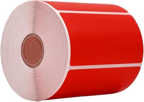 WOD - Rollos de etiquetas térmicas directas rojas, 4 x 2 pulgadas, 725 etiquetas adhesivas por rollo, adhesivo permanente para codificación de