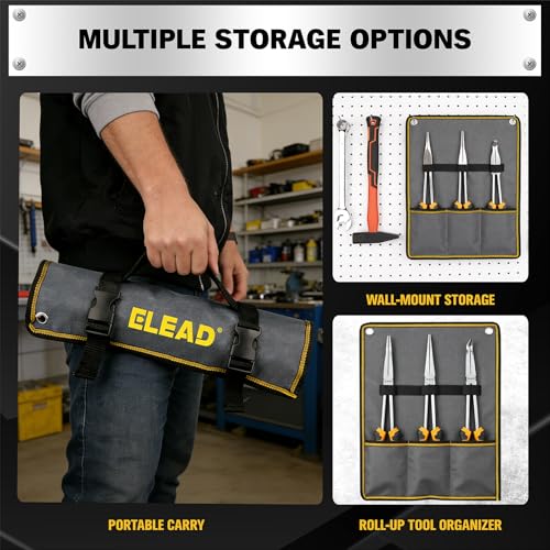 Image of 3-Piece 11 Inch Long Reach Pliers Set with 3 Magnetic Plier Racks, Extra Long Needle Nose Pliers Set Includes Straight, 45 & 90 Bent Nose Plier, Pliers Tool Set for Tight Spaces