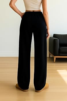 Los Angeles Women's Wide Leg Sweatpants, Black Cotton Blend Track