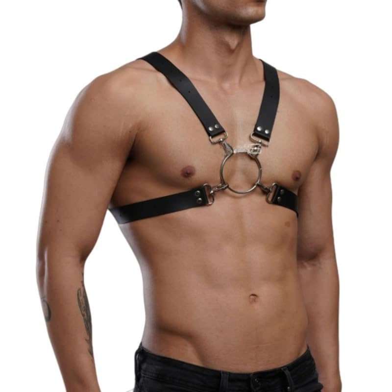 Fstrend Men's Chest Harness Belt Black Faux Leather Shoulder Strap Fashion Rave Body Accessory4