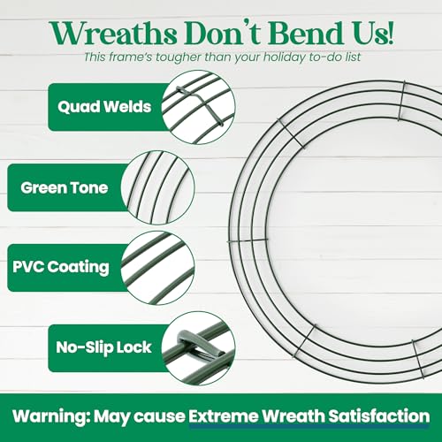 Image of 3-Pack 14 Inch Wire Wreath Frame - Round Metal Wreath Form with Ring Design for DIY Crafts, Floral Projects, and Home Decor - Dark Green Wire Frame for Christmas Holiday & Weddings
